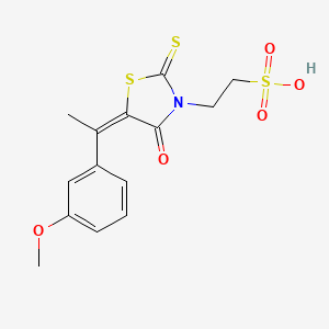 molecular formula C14H15NO5S3 B2922347 (E)-2-(5-(1-(3-methoxyphenyl)ethylidene)-4-oxo-2-thioxothiazolidin-3-yl)ethanesulfonic acid CAS No. 880641-76-9