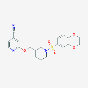 molecular formula C20H21N3O5S B2922348 2-[[1-(2,3-Dihydro-1,4-benzodioxin-6-ylsulfonyl)piperidin-3-yl]methoxy]pyridine-4-carbonitrile CAS No. 2379950-26-0