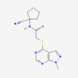molecular formula C14H16N6OS B2922354 N-(1-cyanocyclopentyl)-2-({1-methyl-1H-pyrazolo[3,4-d]pyrimidin-4-yl}sulfanyl)acetamide CAS No. 1325129-17-6