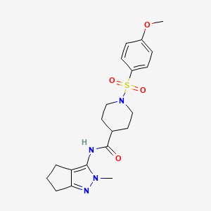 molecular formula C20H26N4O4S B2922355 1-((4-methoxyphenyl)sulfonyl)-N-(2-methyl-2,4,5,6-tetrahydrocyclopenta[c]pyrazol-3-yl)piperidine-4-carboxamide CAS No. 1105251-81-7