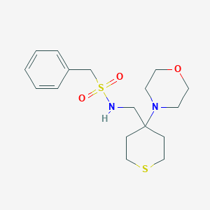 molecular formula C17H26N2O3S2 B2922357 N-[(4-Morpholin-4-ylthian-4-yl)methyl]-1-phenylmethanesulfonamide CAS No. 2380068-79-9