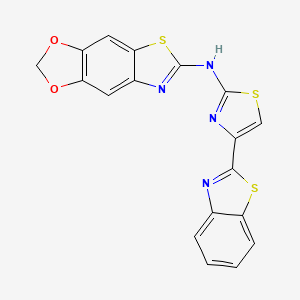 molecular formula C18H10N4O2S3 B2922359 N-(4-(benzo[d]thiazol-2-yl)thiazol-2-yl)-[1,3]dioxolo[4',5':4,5]benzo[1,2-d]thiazol-6-amine CAS No. 862976-80-5
