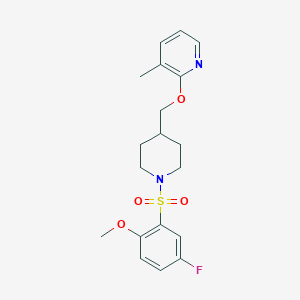 molecular formula C19H23FN2O4S B2922366 2-[[1-(5-Fluoro-2-methoxyphenyl)sulfonylpiperidin-4-yl]methoxy]-3-methylpyridine CAS No. 2379973-11-0