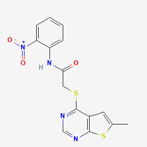 molecular formula C15H12N4O3S2 B2922373 2-((6-methylthieno[2,3-d]pyrimidin-4-yl)thio)-N-(2-nitrophenyl)acetamide CAS No. 923131-27-5