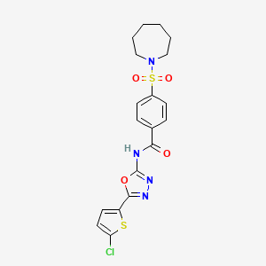 molecular formula C19H19ClN4O4S2 B2922378 4-(azepan-1-ylsulfonyl)-N-(5-(5-chlorothiophen-2-yl)-1,3,4-oxadiazol-2-yl)benzamide CAS No. 533872-38-7