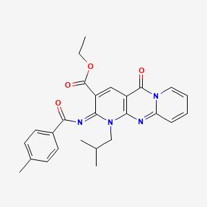 molecular formula C26H26N4O4 B2922388 (Z)-ethyl 1-isobutyl-2-((4-methylbenzoyl)imino)-5-oxo-2,5-dihydro-1H-dipyrido[1,2-a:2',3'-d]pyrimidine-3-carboxylate CAS No. 534577-14-5