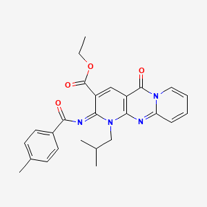 ethyl 6-(4-methylbenzoyl)imino-7-(2-methylpropyl)-2-oxo-1,7,9-triazatricyclo[8.4.0.03,8]tetradeca-3(8),4,9,11,13-pentaene-5-carboxylate