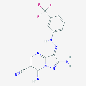 (3Z)-2-amino-7-imino-3-[[3-(trifluoromethyl)phenyl]hydrazinylidene]pyrazolo[1,5-a]pyrimidine-6-carbonitrile