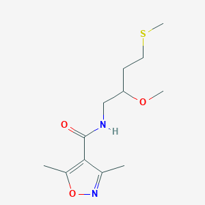 molecular formula C12H20N2O3S B2922392 N-(2-Methoxy-4-methylsulfanylbutyl)-3,5-dimethyl-1,2-oxazole-4-carboxamide CAS No. 2309735-07-5