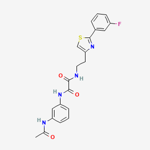 molecular formula C21H19FN4O3S B2922396 N1-(3-acetamidophenyl)-N2-(2-(2-(3-fluorophenyl)thiazol-4-yl)ethyl)oxalamide CAS No. 895784-80-2