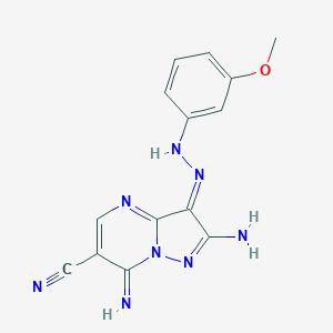 molecular formula C14H12N8O B292240 (3Z)-2-amino-7-imino-3-[(3-methoxyphenyl)hydrazinylidene]pyrazolo[1,5-a]pyrimidine-6-carbonitrile 