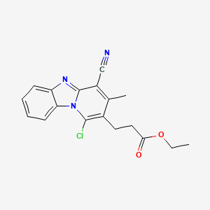 molecular formula C18H16ClN3O2 B2922402 Ethyl 3-(1-chloro-4-cyano-3-methylpyrido[1,2-a]benzimidazol-2-yl)propanoate CAS No. 329709-13-9