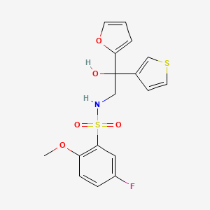 molecular formula C17H16FNO5S2 B2922407 5-氟-N-(2-(呋喃-2-基)-2-羟基-2-(噻吩-3-基)乙基)-2-甲氧基苯磺酰胺 CAS No. 2034331-89-8