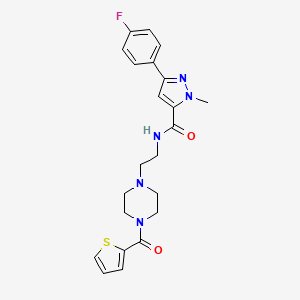 molecular formula C22H24FN5O2S B2922412 3-(4-氟苯基)-1-甲基-N-(2-(4-(噻吩-2-羰基)哌嗪-1-基)乙基)-1H-吡唑-5-甲酰胺 CAS No. 1207002-27-4