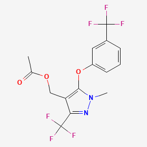 molecular formula C15H12F6N2O3 B2922417 {1-methyl-3-(trifluoromethyl)-5-[3-(trifluoromethyl)phenoxy]-1H-pyrazol-4-yl}methyl acetate CAS No. 318469-44-2