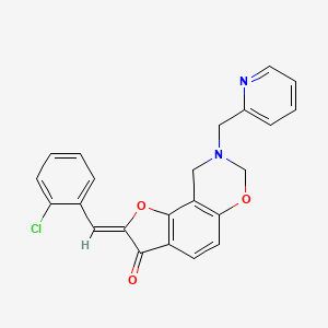 molecular formula C23H17ClN2O3 B2922425 (Z)-2-(2-chlorobenzylidene)-8-(pyridin-2-ylmethyl)-8,9-dihydro-2H-benzofuro[7,6-e][1,3]oxazin-3(7H)-one CAS No. 951929-57-0