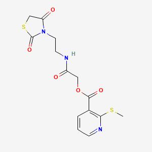 molecular formula C14H15N3O5S2 B2922429 {[2-(2,4-Dioxo-1,3-thiazolidin-3-yl)ethyl]carbamoyl}methyl 2-(methylsulfanyl)pyridine-3-carboxylate CAS No. 878451-50-4