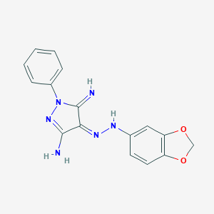 molecular formula C16H14N6O2 B292243 (4Z)-4-(1,3-benzodioxol-5-ylhydrazinylidene)-5-imino-1-phenylpyrazol-3-amine 