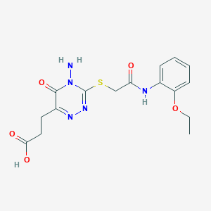 molecular formula C16H19N5O5S B2922433 3-(4-Amino-3-((2-((2-ethoxyphenyl)amino)-2-oxoethyl)thio)-5-oxo-4,5-dihydro-1,2,4-triazin-6-yl)propanoic acid CAS No. 889805-70-3