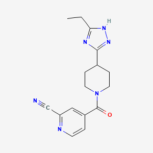 molecular formula C16H18N6O B2922435 4-[4-(5-Ethyl-1H-1,2,4-triazol-3-yl)piperidine-1-carbonyl]pyridine-2-carbonitrile CAS No. 2177503-87-4
