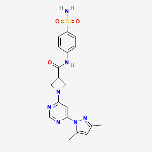 molecular formula C19H21N7O3S B2922436 1-(6-(3,5-二甲基-1H-吡唑-1-基)嘧啶-4-基)-N-(4-磺酰胺基苯基)氮杂环丁烷-3-甲酰胺 CAS No. 2034232-15-8