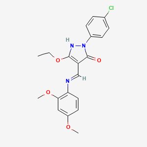 molecular formula C20H20ClN3O4 B2922443 2-(4-氯苯基)-4-[(2,4-二甲氧基苯胺)亚甲基]-5-乙氧基-2,4-二氢-3H-吡唑-3-酮 CAS No. 338751-15-8