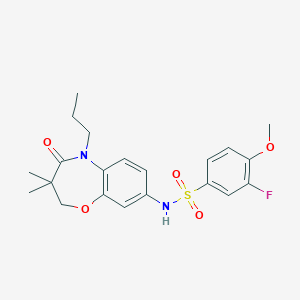 molecular formula C21H25FN2O5S B2922446 N-(3,3-dimethyl-4-oxo-5-propyl-2,3,4,5-tetrahydrobenzo[b][1,4]oxazepin-8-yl)-3-fluoro-4-methoxybenzenesulfonamide CAS No. 921992-41-8