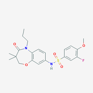 molecular formula C21H25FN2O5S B2922446 N-(3,3-二甲基-4-氧代-5-丙基-2,3,4,5-四氢苯并[b][1,4]噁杂环-8-基)-3-氟-4-甲氧基苯磺酰胺 CAS No. 921992-41-8