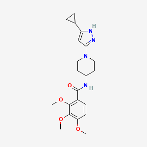 molecular formula C21H28N4O4 B2922452 N-(1-(5-cyclopropyl-1H-pyrazol-3-yl)piperidin-4-yl)-2,3,4-trimethoxybenzamide CAS No. 1902907-27-0