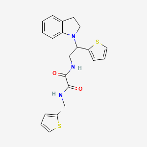 molecular formula C21H21N3O2S2 B2922460 N1-(2-(indolin-1-yl)-2-(thiophen-2-yl)ethyl)-N2-(thiophen-2-ylmethyl)oxalamide CAS No. 898452-24-9
