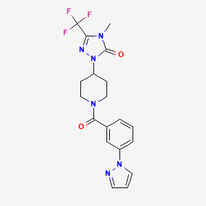 molecular formula C19H19F3N6O2 B2922461 1-(1-(3-(1H-pyrazol-1-yl)benzoyl)piperidin-4-yl)-4-methyl-3-(trifluoromethyl)-1H-1,2,4-triazol-5(4H)-one CAS No. 2034329-16-1