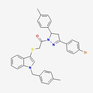 B2922469 1-[5-(4-Bromophenyl)-3-(4-methylphenyl)-3,4-dihydropyrazol-2-yl]-2-[1-[(4-methylphenyl)methyl]indol-3-yl]sulfanylethanone CAS No. 681276-90-4
