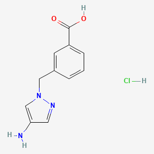 molecular formula C11H12ClN3O2 B2922475 3-[(4-Amino-1H-pyrazol-1-yl)methyl]benzoic acid hydrochloride CAS No. 1431964-45-2