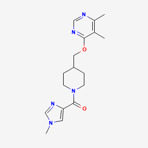 molecular formula C17H23N5O2 B2922490 (4-(((5,6-dimethylpyrimidin-4-yl)oxy)methyl)piperidin-1-yl)(1-methyl-1H-imidazol-4-yl)methanone CAS No. 2320516-30-9