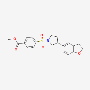 molecular formula C20H21NO5S B2922500 Methyl 4-{[3-(2,3-dihydro-1-benzofuran-5-yl)pyrrolidin-1-yl]sulfonyl}benzoate CAS No. 2097910-19-3