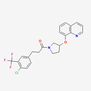 molecular formula C23H20ClF3N2O2 B2922503 3-(4-Chloro-3-(trifluoromethyl)phenyl)-1-(3-(quinolin-8-yloxy)pyrrolidin-1-yl)propan-1-one CAS No. 2034276-94-1