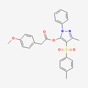 molecular formula C26H24N2O5S B2922504 3-methyl-1-phenyl-4-tosyl-1H-pyrazol-5-yl 2-(4-methoxyphenyl)acetate CAS No. 851093-17-9