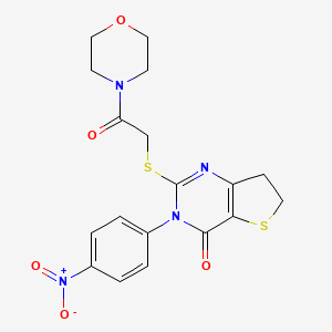 molecular formula C18H18N4O5S2 B2922508 2-((2-吗啉-2-氧代乙基)硫代)-3-(4-硝基苯基)-6,7-二氢噻吩并[3,2-d]嘧啶-4(3H)-酮 CAS No. 862806-57-3