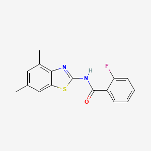 molecular formula C16H13FN2OS B2922510 N-(4,6-二甲基-1,3-苯并噻唑-2-基)-2-氟苯甲酰胺 CAS No. 301235-47-2