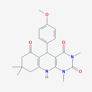 molecular formula C22H25N3O4 B2922512 5-(4-methoxyphenyl)-1,3,8,8-tetramethyl-5,8,9,10-tetrahydropyrimido[4,5-b]quinoline-2,4,6(1H,3H,7H)-trione CAS No. 868143-82-2