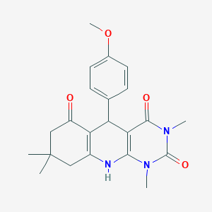 molecular formula C22H25N3O4 B2922512 5-(4-甲氧基苯基)-1,3,8,8-四甲基-5,8,9,10-四氢吡啶并[4,5-b]喹啉-2,4,6(1H,3H,7H)-三酮 CAS No. 868143-82-2