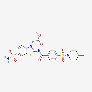 molecular formula C23H26N4O7S3 B2922520 (Z)-methyl 2-(2-((4-((4-methylpiperidin-1-yl)sulfonyl)benzoyl)imino)-6-sulfamoylbenzo[d]thiazol-3(2H)-yl)acetate CAS No. 865199-07-1