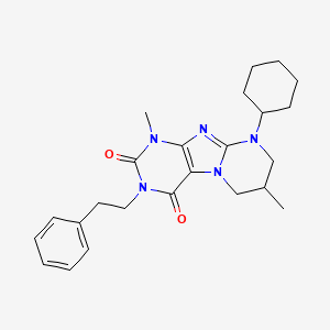molecular formula C24H31N5O2 B2922523 9-cyclohexyl-1,7-dimethyl-3-phenethyl-6,7,8,9-tetrahydropyrimido[2,1-f]purine-2,4(1H,3H)-dione CAS No. 877616-51-8
