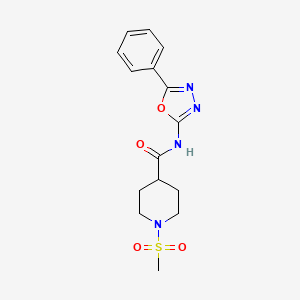 molecular formula C15H18N4O4S B2922524 1-(甲磺酰基)-N-(5-苯基-1,3,4-恶二唑-2-基)哌啶-4-甲酰胺 CAS No. 1058242-76-4