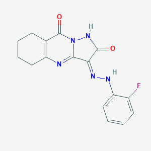 molecular formula C16H14FN5O2 B292254 (3Z)-3-[(2-fluorophenyl)hydrazinylidene]-5,6,7,8-tetrahydro-1H-pyrazolo[5,1-b]quinazoline-2,9-dione 