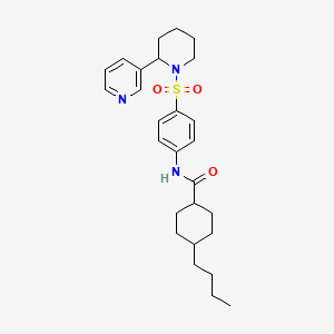 molecular formula C27H37N3O3S B2922556 4-butyl-N-(4-((2-(pyridin-3-yl)piperidin-1-yl)sulfonyl)phenyl)cyclohexanecarboxamide CAS No. 474621-86-8