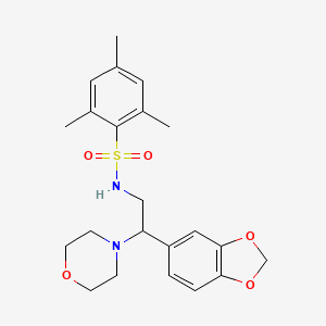 molecular formula C22H28N2O5S B2922557 N-(2-(benzo[d][1,3]dioxol-5-yl)-2-morpholinoethyl)-2,4,6-trimethylbenzenesulfonamide CAS No. 887218-86-2