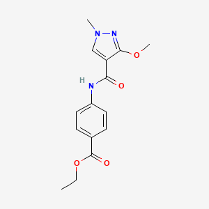 molecular formula C15H17N3O4 B2922566 ethyl 4-(3-methoxy-1-methyl-1H-pyrazole-4-carboxamido)benzoate CAS No. 1014026-77-7