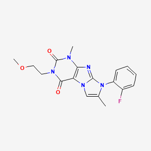 molecular formula C18H18FN5O3 B2922580 6-(2-Fluorophenyl)-2-(2-methoxyethyl)-4,7-dimethylpurino[7,8-a]imidazole-1,3-dione CAS No. 878729-61-4