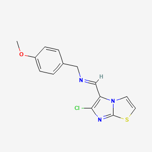 molecular formula C14H12ClN3OS B2922604 N-[(6-chloroimidazo[2,1-b][1,3]thiazol-5-yl)methylene](4-methoxyphenyl)methanamine CAS No. 241132-51-4